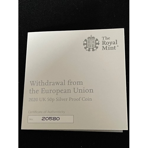 310 - “The Royal Mint” Withdrawal From The European Union 2020 UK 50p Silver Proof Coin
Denomination: 50p
... 