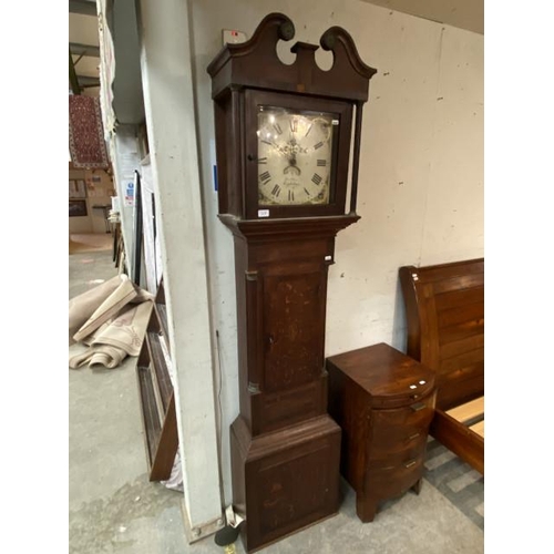 105 - Thos Prew, Tewksbury (circa 1830) oak and mahogany longcase 30 hour clock with door key & pendulum (... 