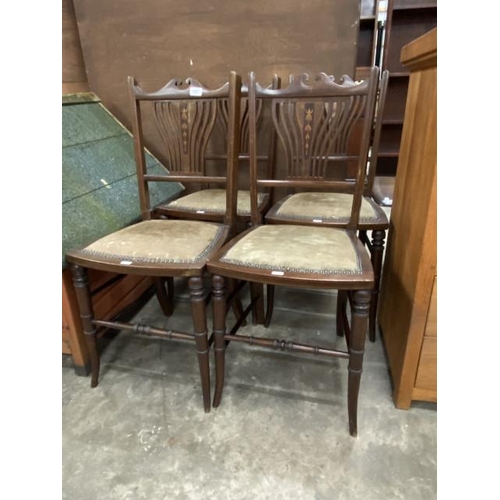 113 - 4 Victorian mahogany inlaid chairs 38W