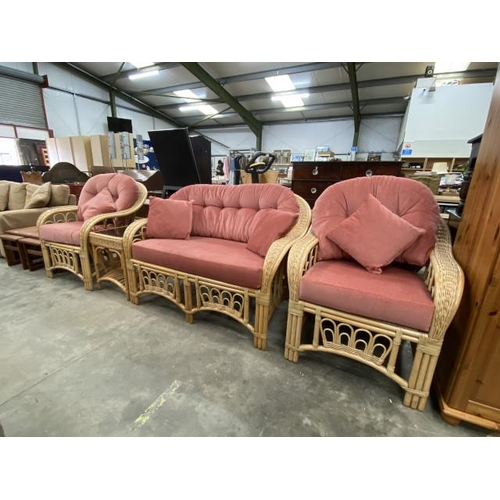 125 - 'The Cane Collection' conservatory suite (settee 145W, 2 chairs 85W & occasional table 56H 45W 45D)