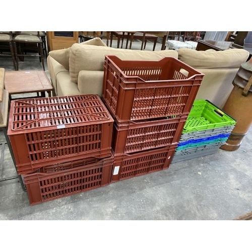 136 - 6 stacking crates 18H 60W 39D & 6 Allibert crates 25H 55W 36D