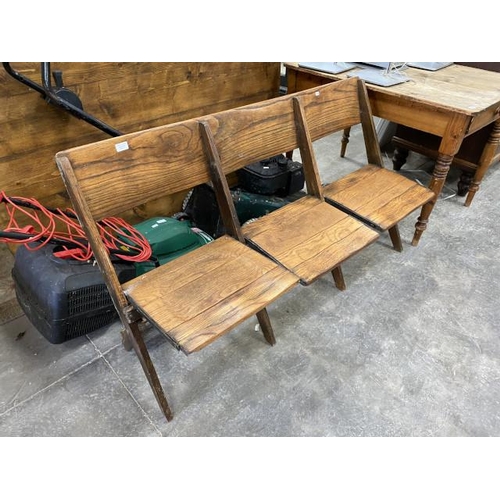 141 - Vintage wooden folding theatre seats 80H 140W 50D