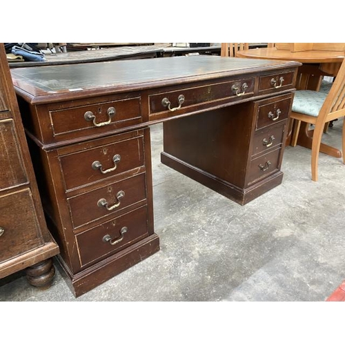 144 - 19th century style mahogany pedestal desk with 1 key 74H 137W 77D