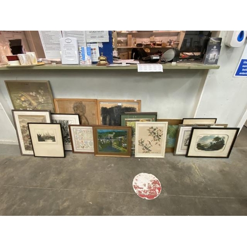 161 - Assorted framed pictures, prints, etchings, tapestry etc