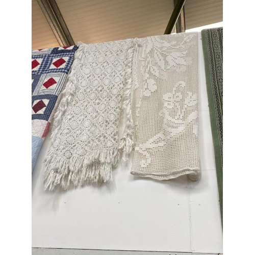 162 - 2 French handmade crochet throws - white 200 x 220cm & ecru 210 x 132cm