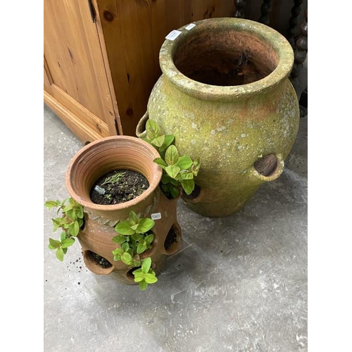 165 - 2 terracotta strawberry planters 35H & 48H