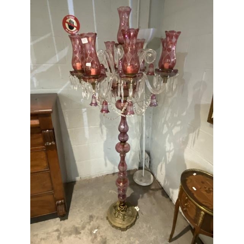 173 - Victorian Cranberry glass floor lamp (one shade damaged, some minor chips to edges - will require re... 