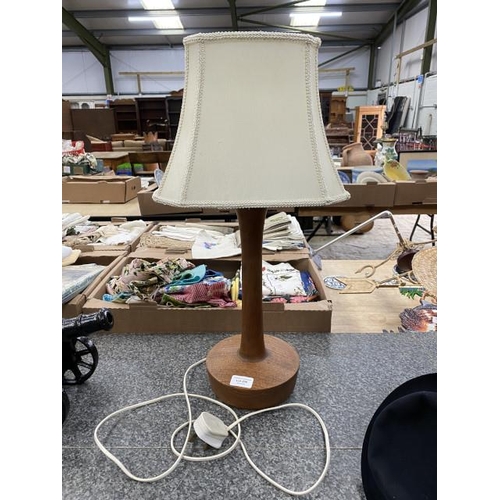 206 - Mid century teak table lamp with cream shade 59H