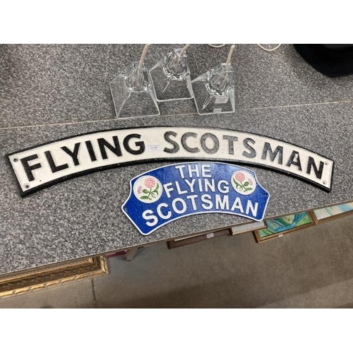 209 - Black and white Flying Scotsman & a Flying Scotsman and thistle sign