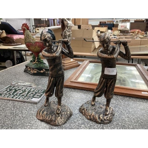 225 - 2 bronze finish golfing figurines