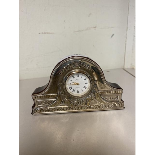 253 - Silver, Carrs of Sheffield mantel clock 12W 7H