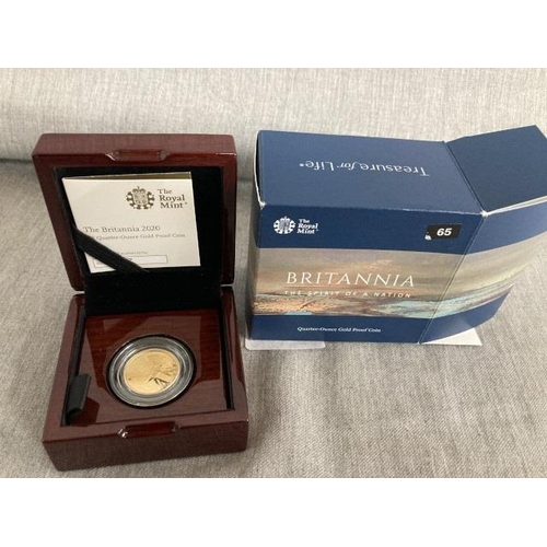 279 - “The Royal Mint” The Britannia 2020 UK Quarter-ounce Gold Proof Coin 
Denomination: £25
Issuing Auth... 