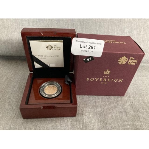 281 - “The Royal Mint” The Half-Sovereign 2018 Gold Proof Coin 
Denomination: The Half-Sovereign 
Issuing ... 