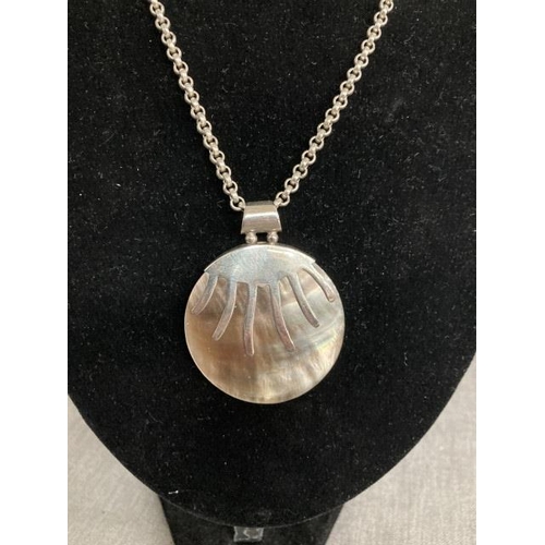 292 - 925 silver and shell pendant and chain (chain length 46cm)