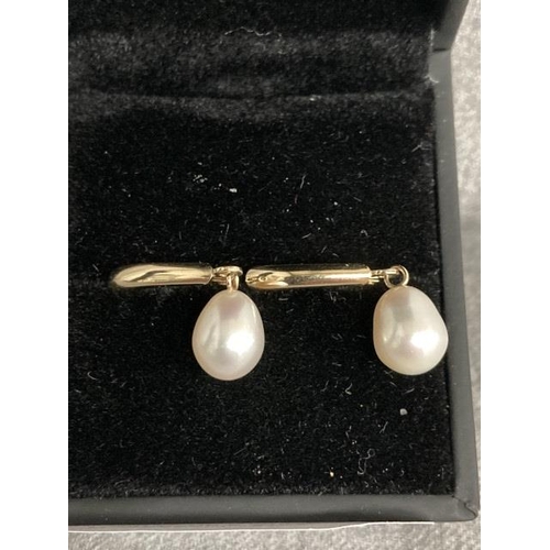 301 - 14ct gold pearl set clip through drop earrings