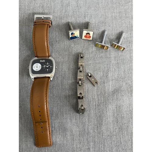 306 - Dolce & Gabbana watch, titanium bracelet, pair of Paul Smith cufflinks etc