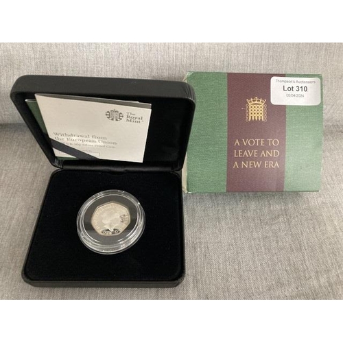 310 - “The Royal Mint” Withdrawal From The European Union 2020 UK 50p Silver Proof Coin
Denomination: 50p
... 