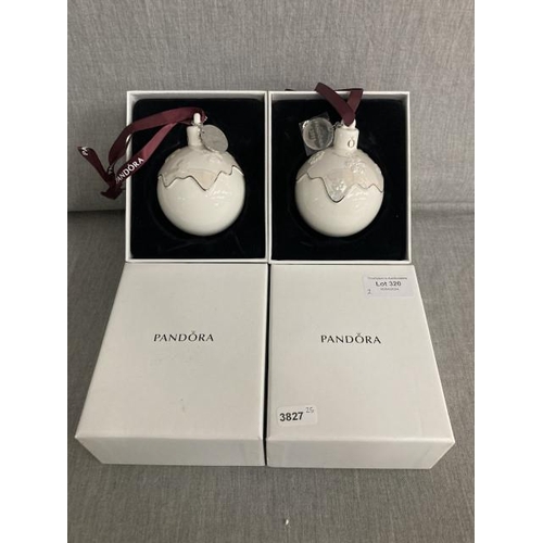 320 - 2x Pandora 2018 Christmas baubles (boxed)