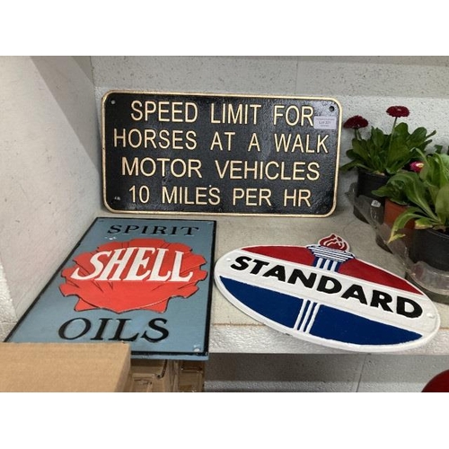 331 - Shell Spirit plaque, Standard oil plaque & speed limit sign