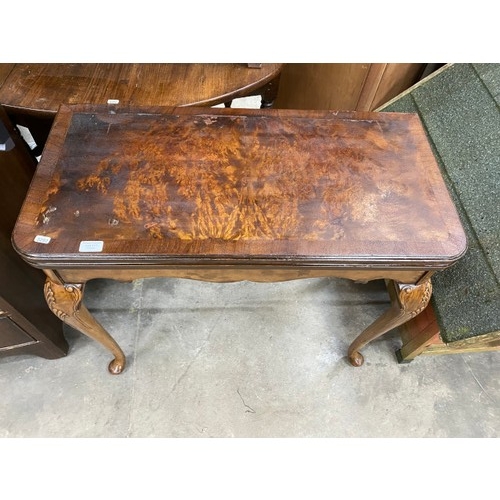 111 - Victorian walnut fold over games table 74H 84W 42D (top will require re polishing)