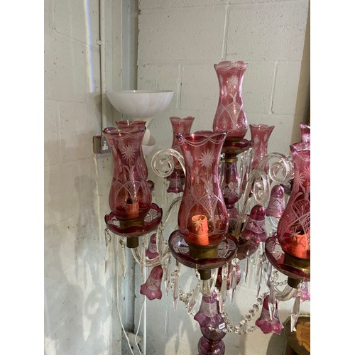 173 - Victorian Cranberry glass floor lamp (one shade damaged, some minor chips to edges - will require re... 