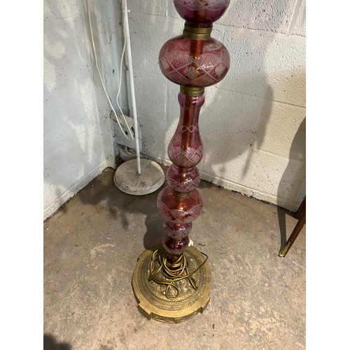 173 - Victorian Cranberry glass floor lamp (one shade damaged, some minor chips to edges - will require re... 