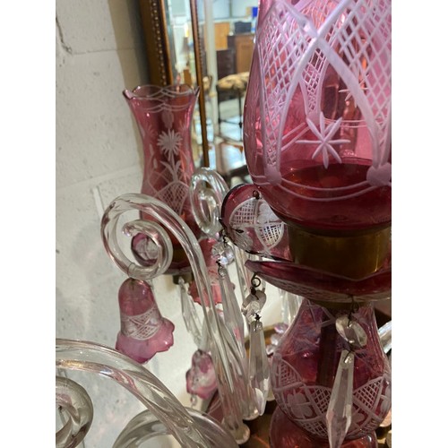 173 - Victorian Cranberry glass floor lamp (one shade damaged, some minor chips to edges - will require re... 