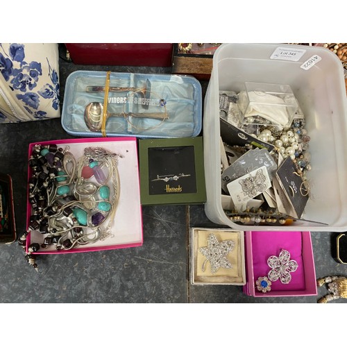 345 - Collection of jewellery inc. costume brooches, bead necklaces, earrings, watches inc. Oris, Accurist... 