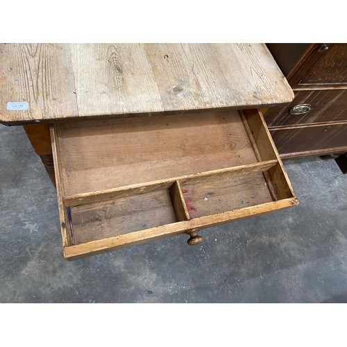 142 - Victorian pine single drawer kitchen table 74H 75W 107D