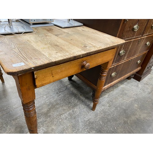 142 - Victorian pine single drawer kitchen table 74H 75W 107D