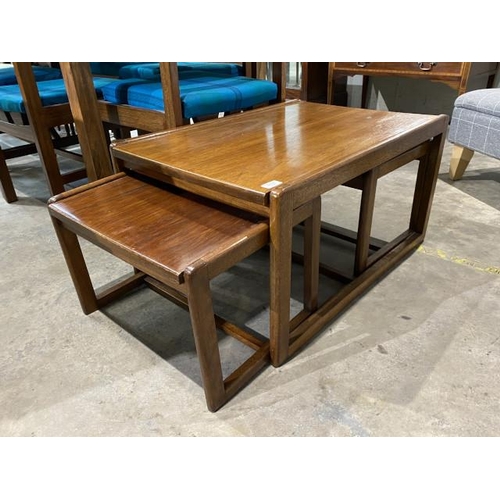 112 - Mid century teak nest of 3 tables 41H 77W 53D