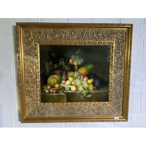 119 - Gilt framed Jim Lawson still life oleograph 93 x 82cm