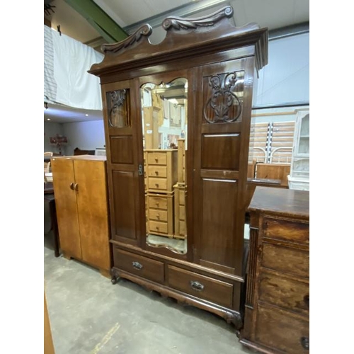 128 - Edwardian mahogany wardrobe 214H 130W 51D (as found)