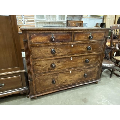 129 - Victorian mahogany 2 over 3 chest of drawers 101H 126W 58D (as found)