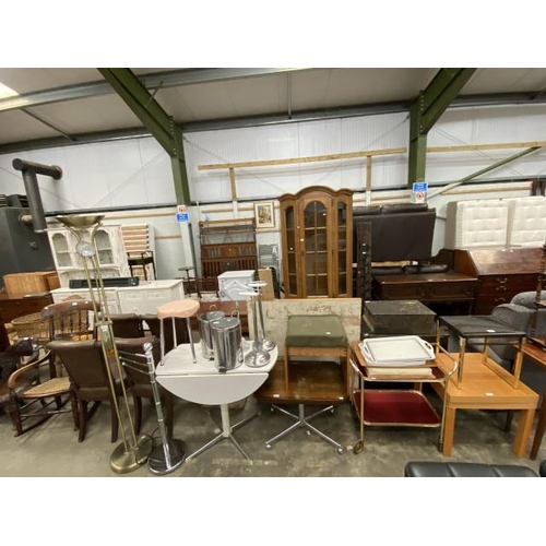 131 - Vintage gilt trolley , 1960's white drop leaf table 73H 90W 42-90D etc