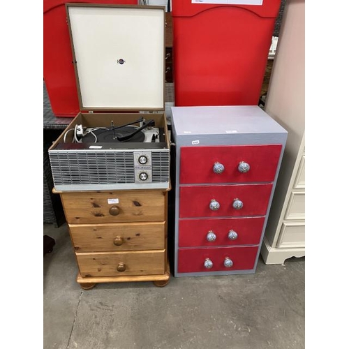 133 - Marconiphone 4044 record player (as found), painted 4 drawer chest 77H 40W 33D & a pine 3 drawer che... 