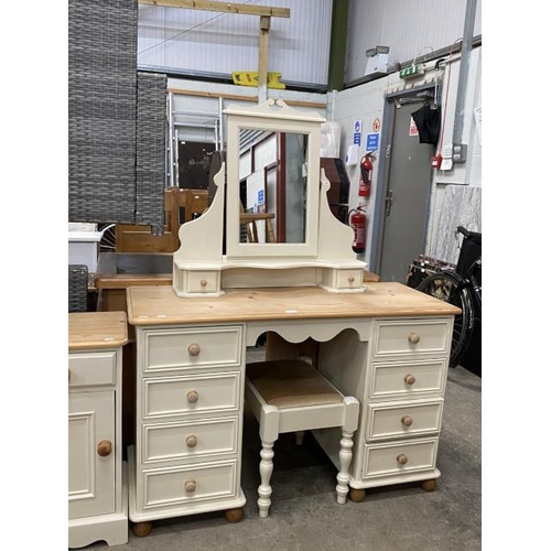 137 - Painted pine dressing table 76H 121W 47D with a stool