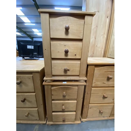 154 - Pair of pine 3 drawer bedside chests 64H 46W 45D