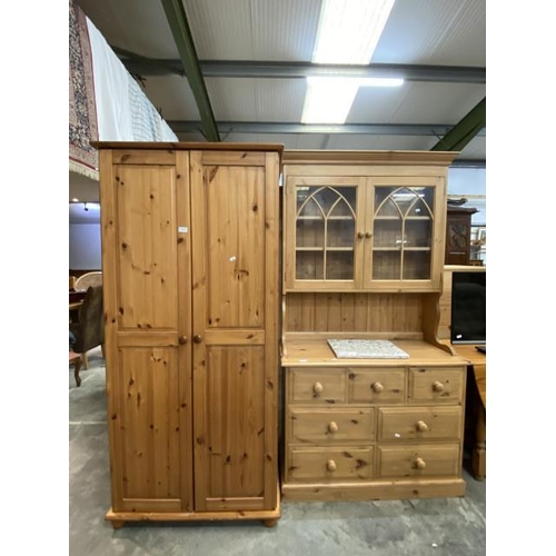 158 - Pine 2 door wardrobe 186H 87W 57D & good quality pine dresser 200H 105W 46D