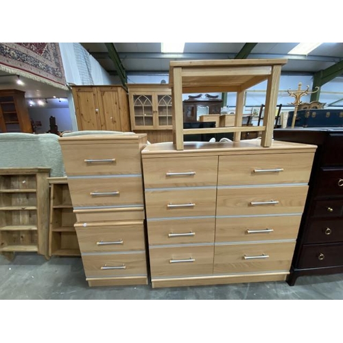 189 - Alstons Furniture beech effect 8 drawer chest 103H 102W 41D, 2 matching bedside chests 56H 45W 41D e... 