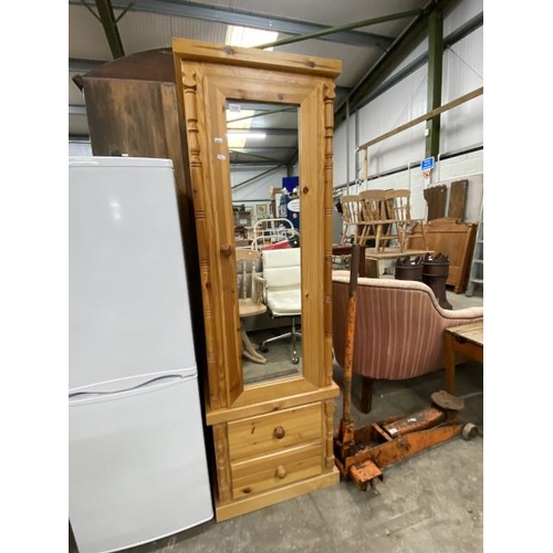 200 - Pine single door wardrobe with 2 drawers 178H 58W 53D