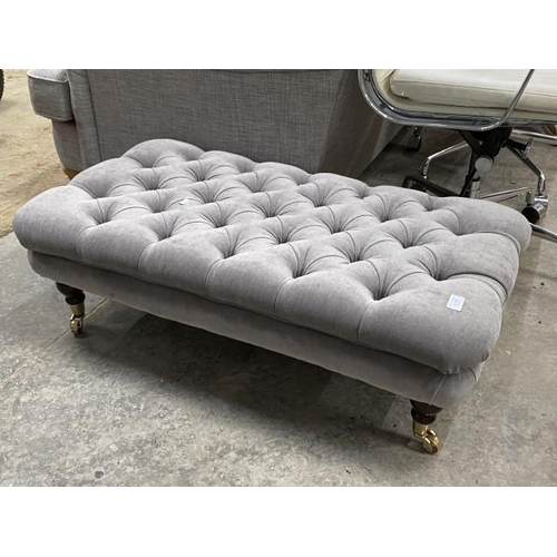 205 - Grey velvet button back ottoman 30H 100W 55D