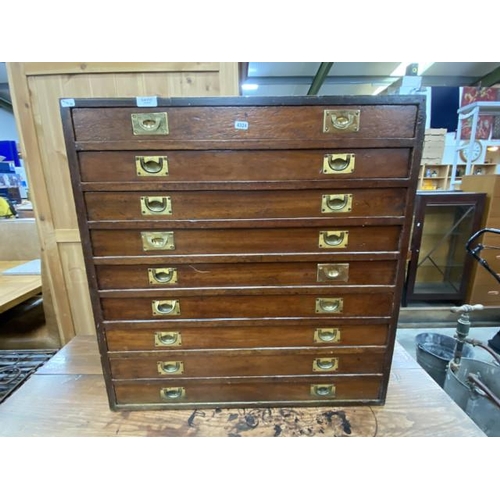 213 - Victorian mahogany bank of 9 drawers with brass cup handles 74H 72W 35D