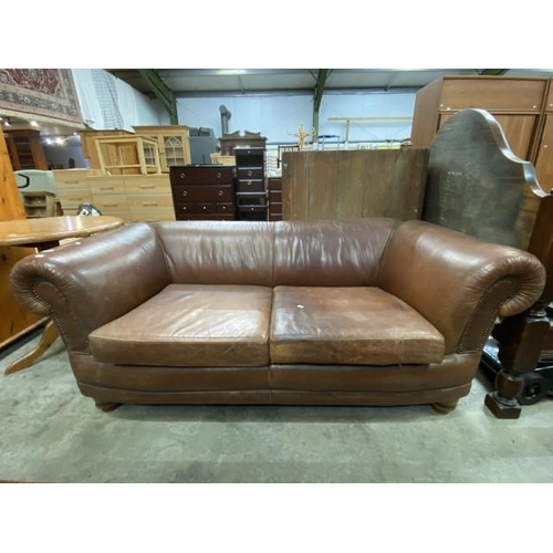 225 - Tan leather settee 190W (as found)