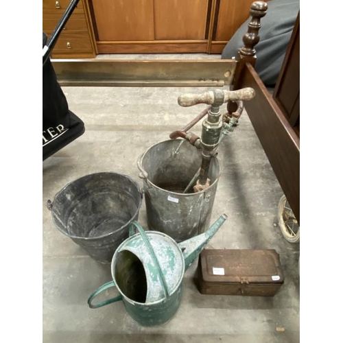 227 - Galvanised watering can, bucket etc