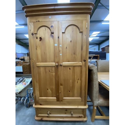 229 - Pine 2 door/1 drawer wardrobe 197H 108W 63D