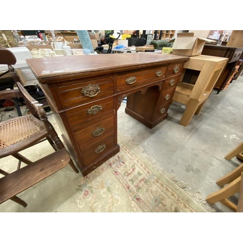 237 - Victorian mahogany desk with brass handles 81H 137W 55D