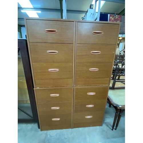 244 - 4 mid century oak effect 3 drawer chests 69H 46W 38D