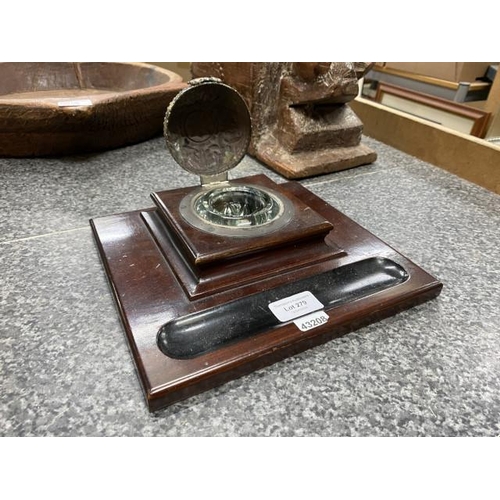 279 - Victorian mahogany single ink stand with pen rest