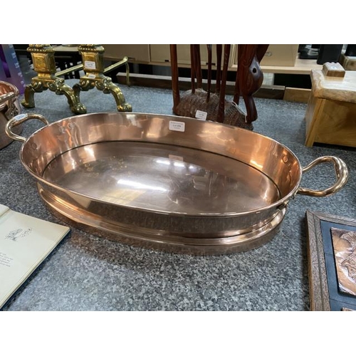 290 - Large oval copper 2 handled pan 52x32cm